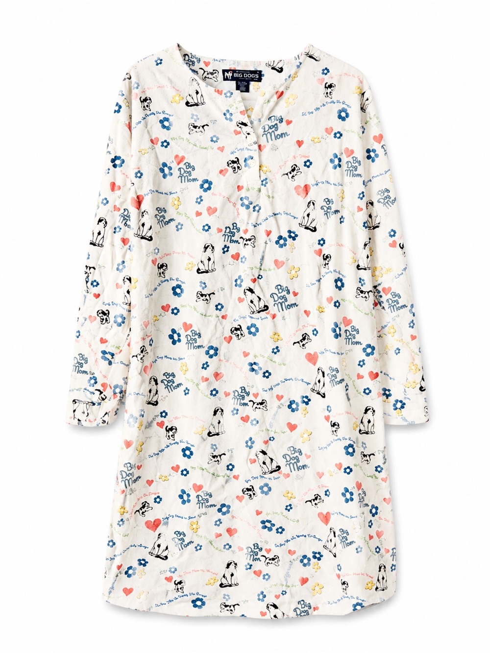 Vintage Big Dogs Cream Nightgown with Blue, Pink and Yellow Dog Print